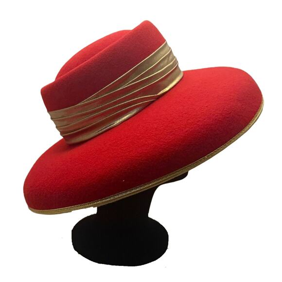 Michael Howard Vintage 100% Wool Red Hat Gold Trim, Miss Bierner Private Label - Picture 4 of 6